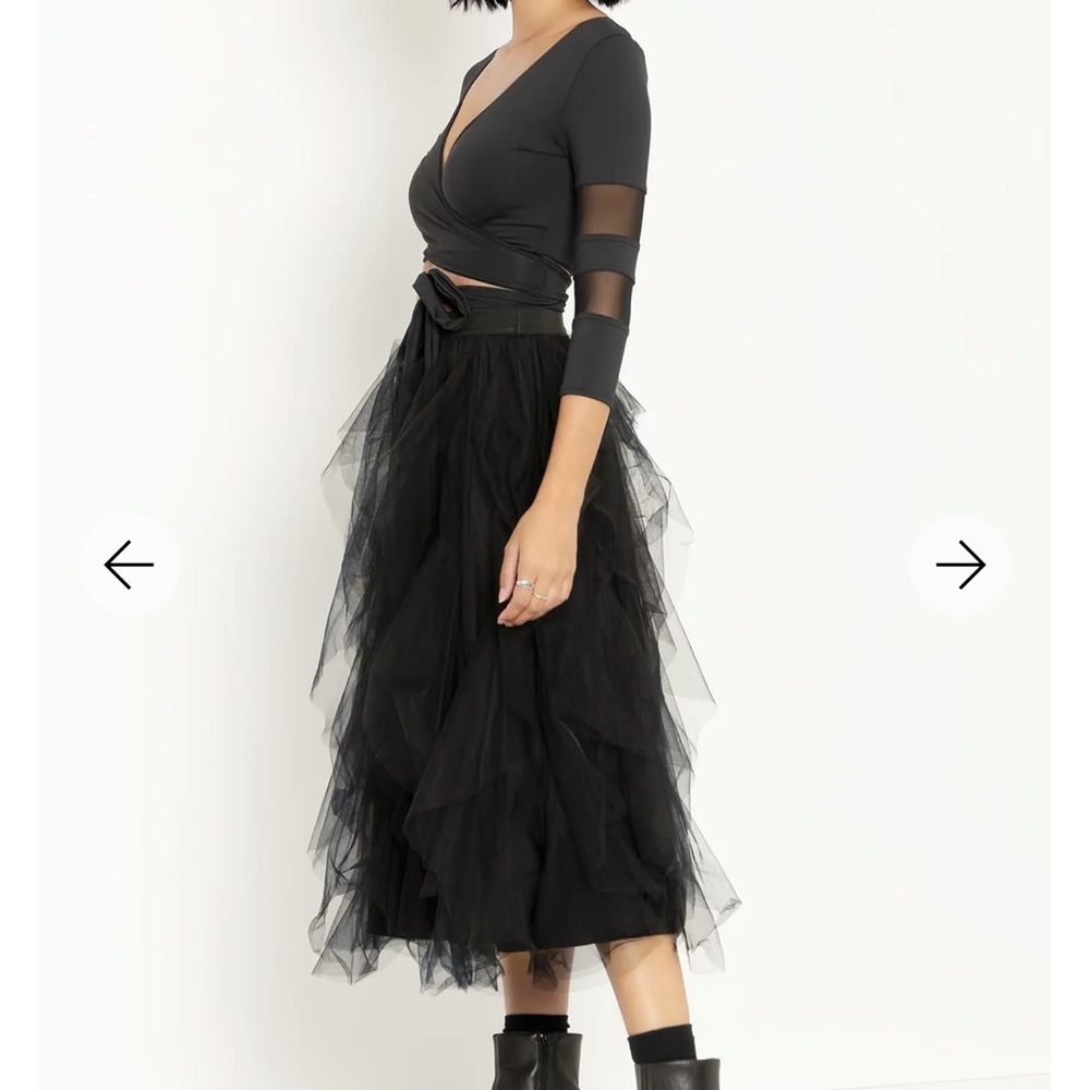 Blackmilk Black A-Line Tulle Midi Skirt - Picture 2 of 6